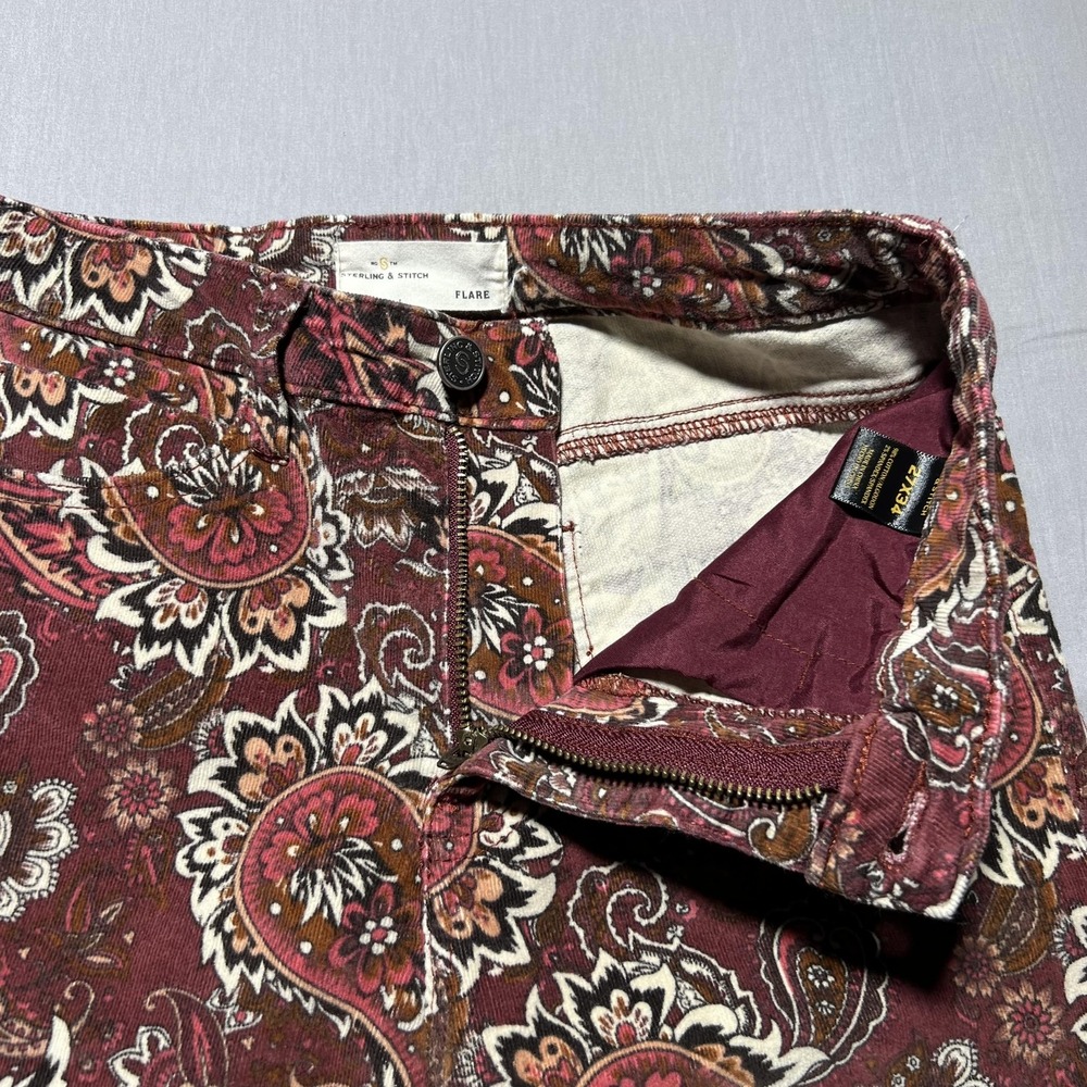 Sterling & Stitch Flare‎ Pants Womens 27x32.5 Brown Paisley Corduroy Boho Retro - Picture 7 of 16